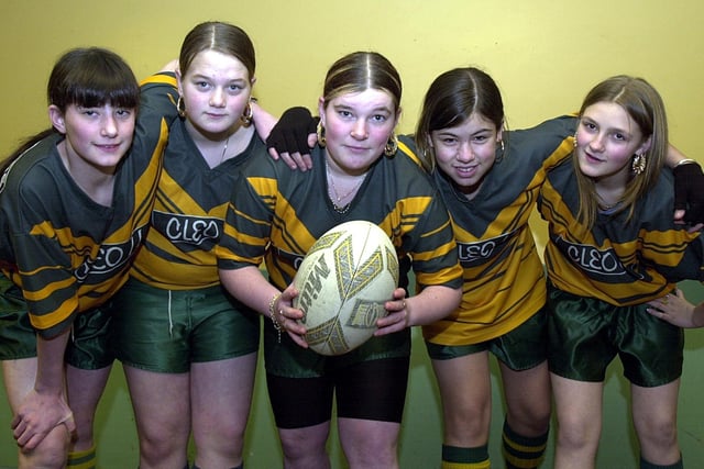 January 2003 and five members of the Middleton Marauders Girls RL team has been selected for the Yorkshire Girls County RL squad. Pictured, from left, are  Amy Barry,  Charlotte Goodall, Paula Appleyard, Leanne Cruickshank and Stevie Raw.