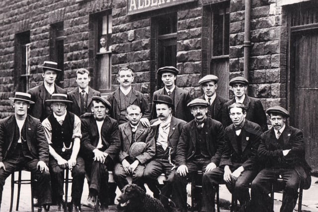 Regulars outside the Albert Inn in Morley pictured in 1911. Note the variety of headgear - straw benjies, cloth caps and a rakish bowler.