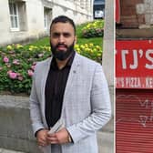 TJ's Pizza owner Aqib Javed, left, and, right, the takeaway on Kirkstall Road in Leeds. Pictures: LDRS/Google.