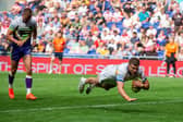 Leeds Rhinos' hat-trick hero Ash Handley scores against Bradford Bulls at  Magic Weekend., Picture by Callum Pilkington/SWpix.com.