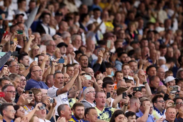 Leeds United fans applaud during the Carabao Cup Second Round match between Leeds United and Barnsley at Elland Road on August 24, 2022 in Leeds, England. (Photo by George Wood/Getty Images)