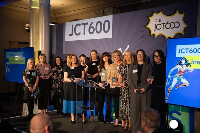 JCT600 Heroes Award winners on stage at The Queen’s Hotel, Leeds event