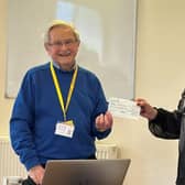 Yorkshire Air Ambulance volunteer Mike Bevington received a cheque for £200 from the Oddfellows,