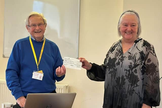 Yorkshire Air Ambulance volunteer Mike Bevington received a cheque for £200 from the Oddfellows,