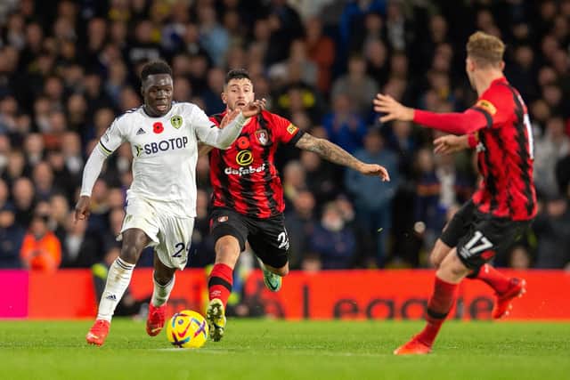 LONGEST CARRY - No player has carried the ball further to set up a goal this season in the Premier League than Willy Gnonto, whose run assisted Crysencio Summerville's Leeds United winner against Bournemouth. Pic: Bruce Rollinson