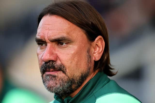 BURTON-UPON-TRENT, ENGLAND - JULY 27:   Daniel Farke, the Leeds United manager looks on during the pre-season friendly match between Nottingham Forest and Leeds United at the Pirelli Stadium on July 27, 2023 in Burton-upon-Trent, England. (Photo by David Rogers/Getty Images)