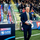 Gary Hetherington brings out the match ball before Leeds Rhinos' play-off against St Helens, his final game as chief executive. Picture by Allan McKenzie/SWpix.com.