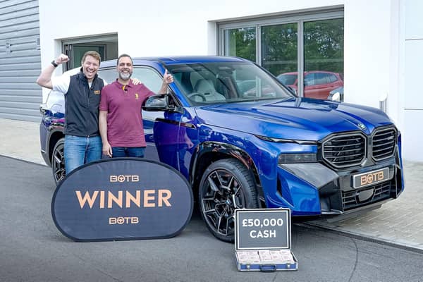 Aamer Mahmood won a brand new BMW XM worth £148,060 and £50,000 cash prize after taking part in an online competition. Photo: BOTB