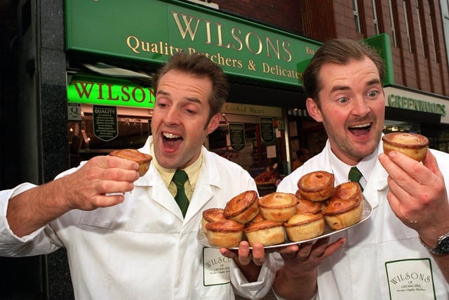 John and Andrew Green at Wilsons Butchers with their award-winning pork pies in October 1997.