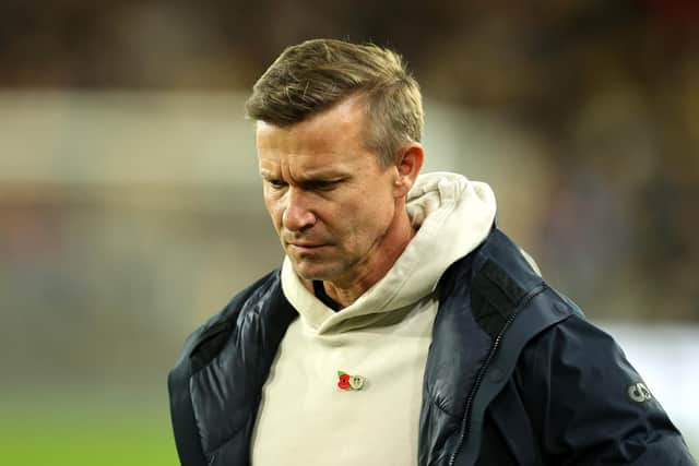 WOLVERHAMPTON, ENGLAND - NOVEMBER 09: Jesse Marsch the Leeds United manager, looks on during the Carabao Cup Third Round match between Wolverhampton Wanderers and Leeds United at Molineux on November 09, 2022 in Wolverhampton, England. (Photo by David Rogers/Getty Images)