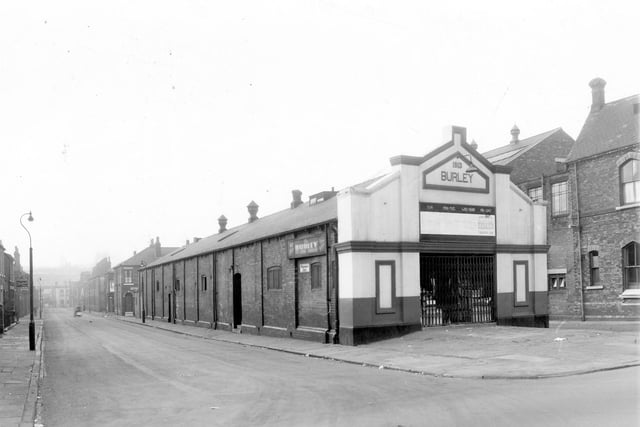 Burley Picture House pictured in  November 1959.  Wordsworth Street is on the left and Roberts Place to the right. Kirkstall Road is at the bottom of Wordsworth Street.  It was closed in February 1959 with the last film shown called 'Passage Under the Sea'. The cinema was then demolished. On the right is part of Burley Liberal Club.