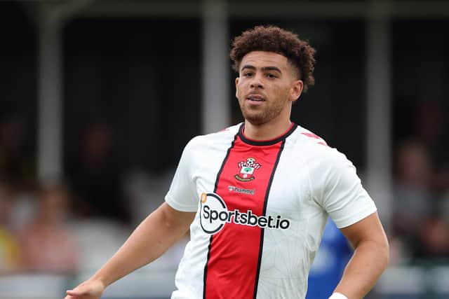 WEALDSTONE, ENGLAND - JULY 23: Che Adams of Southampton in action during a pre-season friendly between Watford and Southampton at Grosvenor Vale on July 23, 2022 in Wealdstone, England. (Photo by Richard Heathcote/Getty Images)
