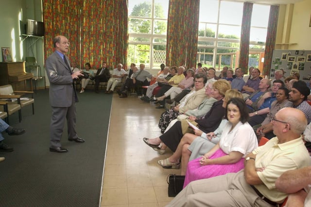 Wetherby Training Centre was facing an uncertain future in July 2001. Pictured is Keith Murray of Leeds Social Services talking at a public meeting.
