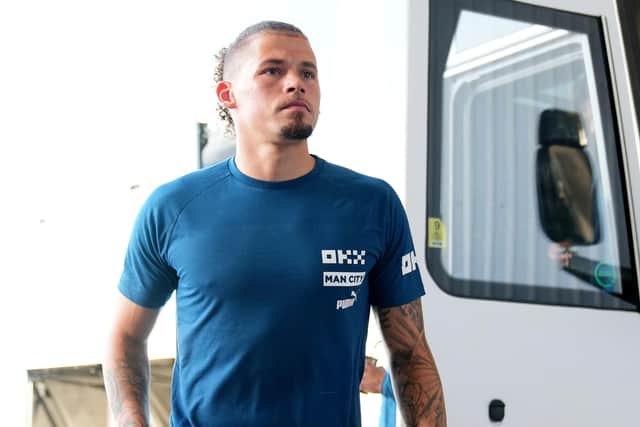 HOUSTON, TEXAS - JULY 20: Kalvin Phillips of Manchester City arrives at the stadium prior to the Pre-Season friendly match between Manchester City and Club America at NRG Stadium on July 20, 2022 in Houston, Texas. (Photo by Matt McNulty - Manchester City/Manchester City FC via Getty Images)