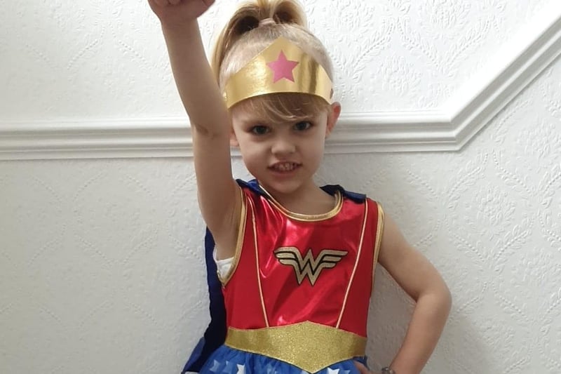 Joanne Austin posted this image of her three-year-old daughter, Phoebe. "Super hero day for my little girl - wonder woman," she writes.
