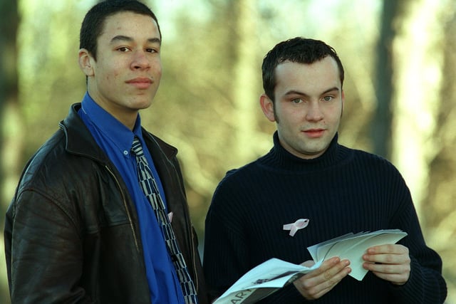 Boston Spa sixth form students Alex Simmons (left) and Lee Hicken who are the joint managing directors of the  Model Agency project. Pictured in February 1999.