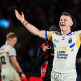 Harry Newman celebrates Leeds Rhinos' remarkablke comeback win at Wakefield Trinity two weeks ago. They'll need more of that sort of form to hang on to top spot. Picture by Alex Whitehead/SWpix.com.