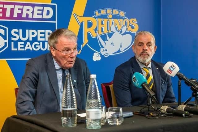 Leeds Rhinos chief executive Gary Hetherington, left and sporting director Ian Blease, who will face the media on Thursday. Picture by James Hardisty.