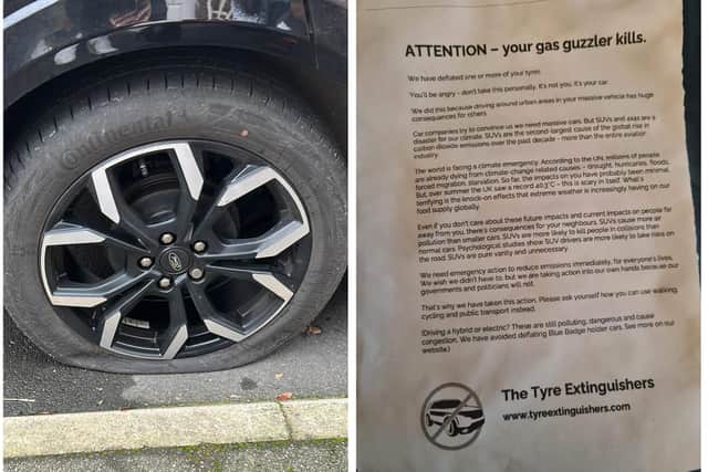 Dozens of residents in Meanwood woke on Tuesday morning to find their tyres had been deflated. Photos: Stephanie Wood