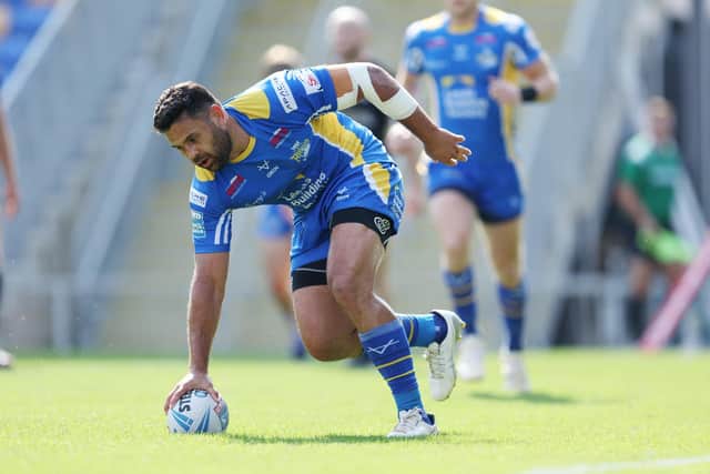 Rhyse Martin scores for Leeds Rhinos at London Broncos on September 1 last year, taking him past 1,000 points with the club. Picture by John Clifton/SWpix.com.