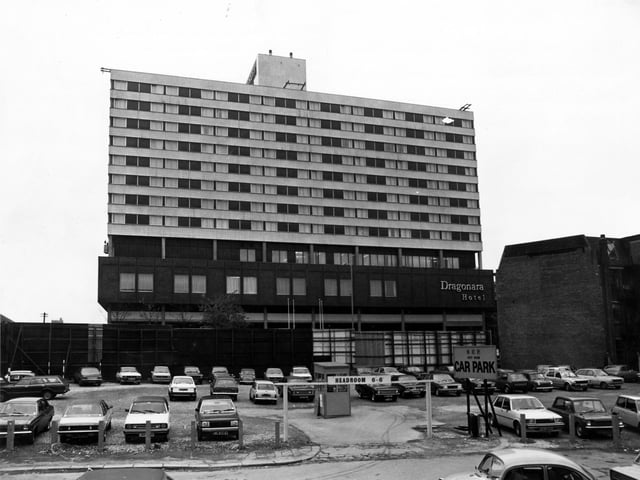 The Ladbroke Dragonara Hotel on Neville Street in November 1980. The hotel was opened in April 1973 and was built on the site of Whitley's School Close Woollen Mills. It became the Hilton International Hotel in 1988.