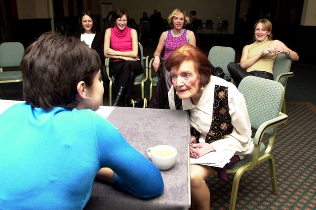 Auditions for Blind Date at the Crown Plaza on Wellington Street, Leeds, on Tuesday, January 30, 2001. Pictured is Kathy Jones, 76, of Beeston, who had been interviewed as a potential contestant for Blind Date.