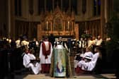 The 2021 Yorkshire Evening Post carol service at Leeds Minster. Pictured is Reverend Judith Clark, Assistant Curate in the city of Leeds Parish, taking the service on December 2, 2021.