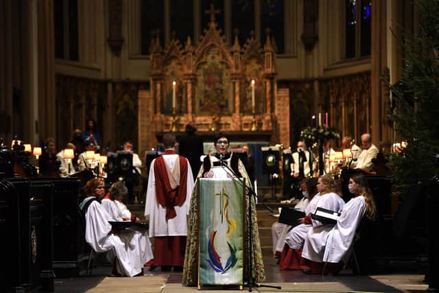 The 2021 Yorkshire Evening Post carol service at Leeds Minster. Pictured is Reverend Judith Clark, Assistant Curate in the city of Leeds Parish, taking the service on December 2, 2021.