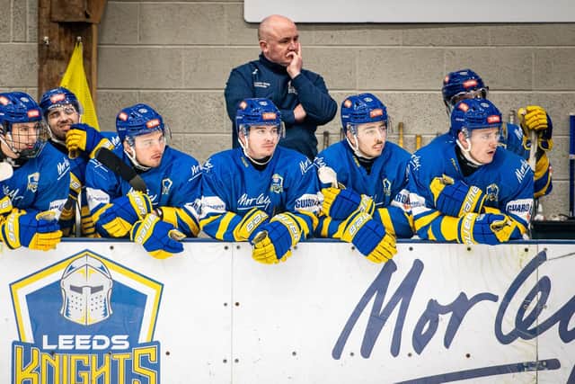TOUGH GOING: Leeds Knights coach Ryan Aldridge and his players. Picture: Ben Gordon/Knights Media.