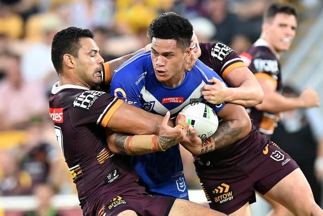 Wakefield's new signing Renouf Antoni on the ball for Canterbury Bulldogs in an NRL clash with Brisbane Broncos in 2021. Picture by Bradley Kanaris/Getty Images.