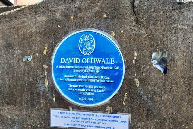 The new David Oluwale replacement plaque, which was put up this morning.