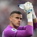 NEWCASTLE UPON TYNE, ENGLAND - OCTOBER 30: Newcastle goalkeeper Karl Darlow appaluds the fans during the Premier League match between Newcastle United and Chelsea at St. James Park on October 30, 2021 in Newcastle upon Tyne, England. (Photo by Stu Forster/Getty Images)