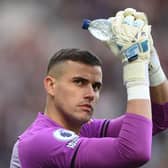 NEWCASTLE UPON TYNE, ENGLAND - OCTOBER 30: Newcastle goalkeeper Karl Darlow appaluds the fans during the Premier League match between Newcastle United and Chelsea at St. James Park on October 30, 2021 in Newcastle upon Tyne, England. (Photo by Stu Forster/Getty Images)