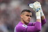 NEWCASTLE UPON TYNE, ENGLAND - OCTOBER 30: Newcastle goalkeeper Karl Darlow appaluds the fans during the Premier League match between Newcastle United and Chelsea at St. James Park on October 30, 2021 in Newcastle upon Tyne, England. (Photo by Stu Forster/Getty Images)