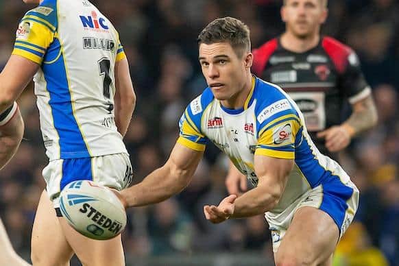 Brodie Croft made his Leeds Rhinos debut in their Betfred Super League round ne win over his old club Salford Red Devils. Picture by Allan McKenzie/SWpix.com.