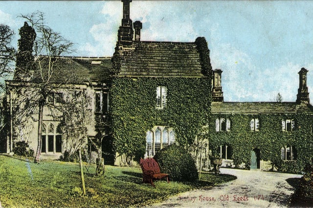 Originally a gatehouse for Kirkstall Abbey, it became detached from the ruins when a new turnpike road (now Abbey Road) was built in 1827. Leeds City Council bought the house in 1925 and opened it up as Abbey House Museum in 1927. The postcard was posted on May 2, 1906, though the title 'Abbey House, Old Leeds' suggests the picture may be from an earlier date.