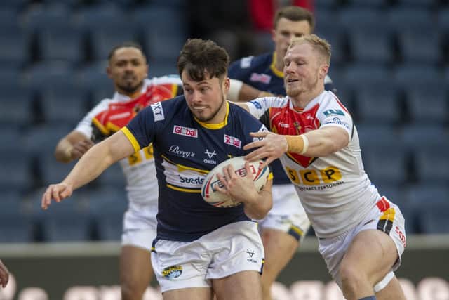 Joe Gibbons in action for Rhinos agaisnt Bradford in January. Picture by Tony Johnson.