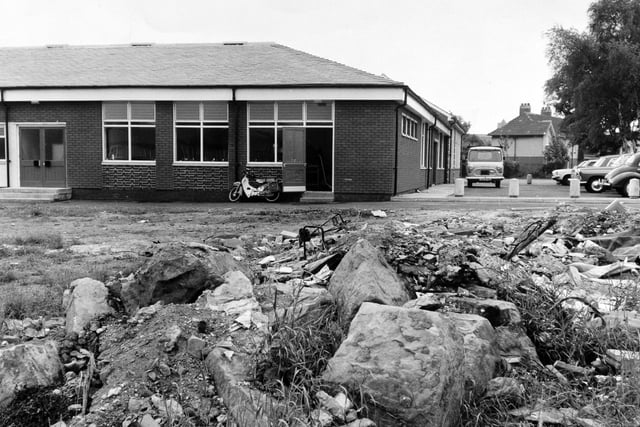 Hawksworth Middle School pictured in July 1973. Children were forced to work amid building material and rubble as there is no money left to complete £100,000 building of the school.