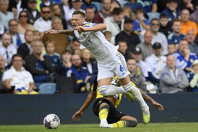 GOOD QUESTIONS: For Leeds United boss Daniel Farke to answer, such as whether to manage the game time of fit again captain Liam Cooper, above, the skipper pictured in last weekend's 3-0 win against Championship visitors Watford at Elland Road. Photo by Ben Roberts Photo/Getty Images.