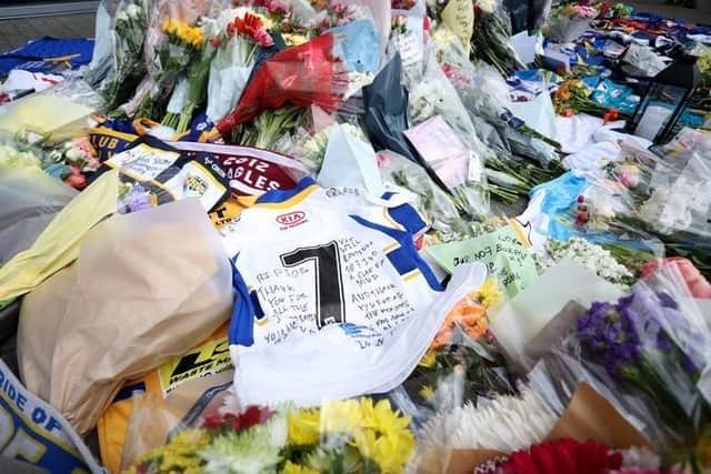 Some of the tributes to Rob Burrow at Leeds Rhinos' AMT Headingley Stadium. Picture by Ed SykesGetty Images.