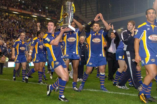 Richie Mathers with the Super League trophy at Old Trafford in 2004. Picture by Steve Riding.