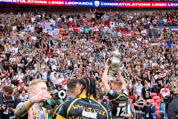 Fresh from their Challenge Cup triumph, Leigh are 7/1 to complete the double. Picture shows Leigh players with the Cup in front of their fans at Wembley last week.