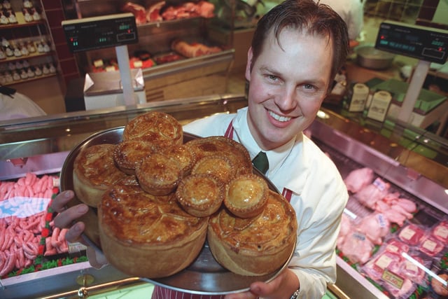 David Lishman with his award-winning pies at his shop in Ilkley. Pictured in February 1999.