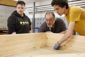 Level 1 Diploma Carpentry &amp; Joinery students Luca Urwin and David Preston building the bug hotels wi