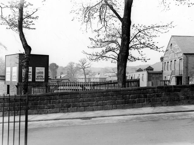 A static water supply tank on Monk Bridge Road, behind the Capital Cinema & Ballroom. This can be seen on the right of the photo. To the left is a notice board advertising Dorothy Lamour in Beyond The Blue Horizon. Pictured in April 1943.