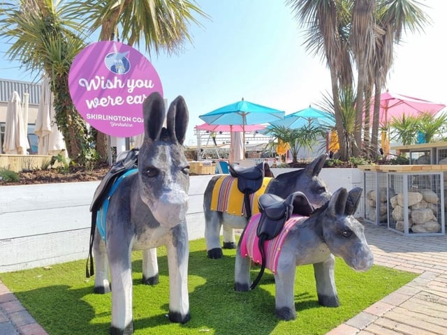 New arrivals outside the Wonky Donkey at Skirlington Coast Yorkshire.