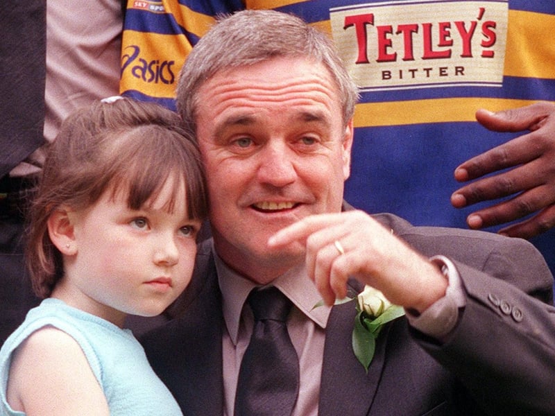 Rhinos coach Graham Murray with his daughter Cara after the game.