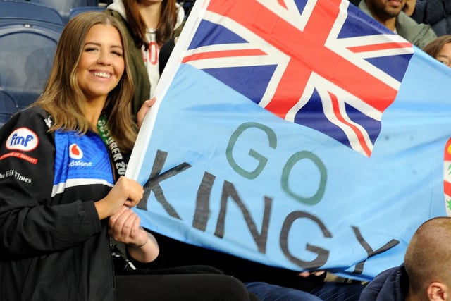 One of the banners being waved in support of the Fiji squad.