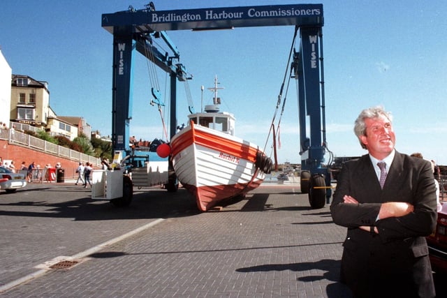 Fisheries minister Elliot Morley is pictured after opening of the new Harbour development in September 1999.The £1.7 million project replaces the harbour bridge with a new walk way and a 70 ton boat hoist.