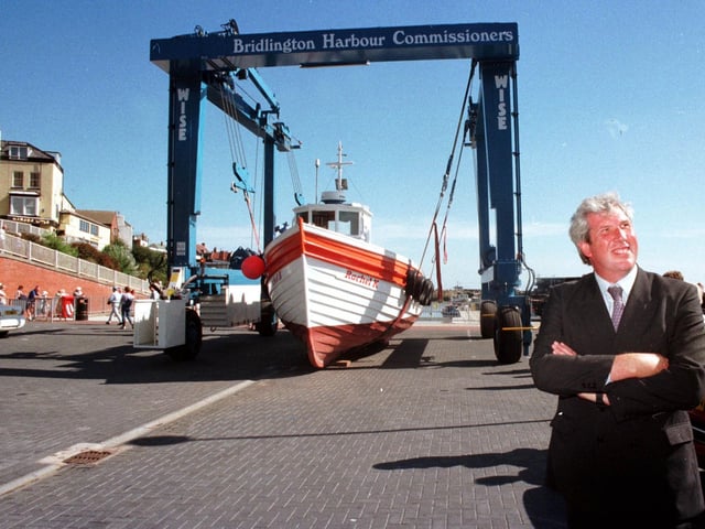 Fisheries minister Elliot Morley is pictured after opening of the new Harbour development in September 1999.The £1.7 million project replaces the harbour bridge with a new walk way and a 70 tonne boat hoist.